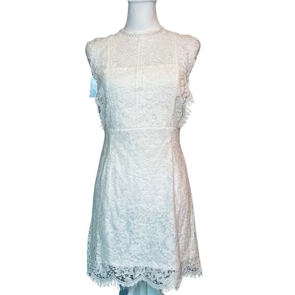 Blu Pepper Mock Neck White Lace Sheath Dress Large Coquette Bridal Boho Chic - Picture 2 of 12